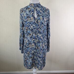 Influence 3/4 Bell Sleeve Mod 70's Style Blue Paisley Dress Size 10 Shift
